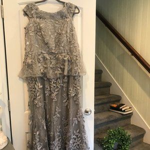 Silver Floral Mother of the Bride Peplum Gown